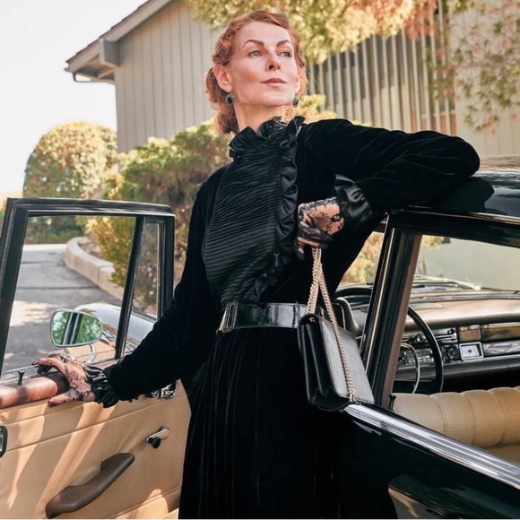 Vintage Dresses & Skirts - Real vintage (about 60 years) Velvet Midi Dress with Ruffle Trim